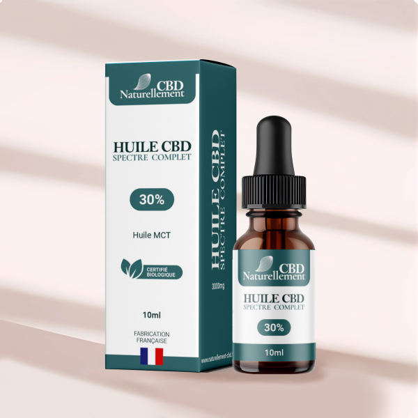 Fiole d’huile de CBD Full Spectrum 3000 mg avec packaging –Naturellement CBD