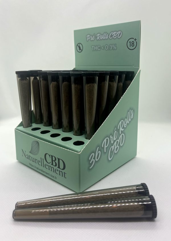 Boîte présentoir de 36 pré-rolls CBD au Damiana – sans tabac, THC < 0,3 %